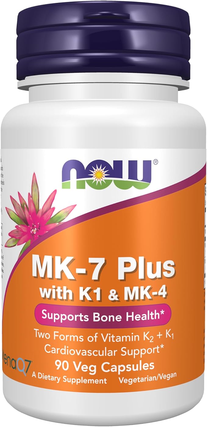 NOW Foods Supplements MK-7 Plus with K1 &amp MK-4 Supports Bone Health* 90 Veg Capsules