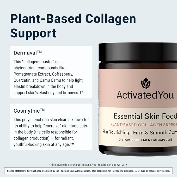 ACTIVATEDYOU Essential Skin Food Advanced Skincare Collagen Elastin Support Supplement for Aging Skin Helps Improve Appearance of Face Texture Sagging w/Dermaval Vitamin C (30 Count (Pack of 3))