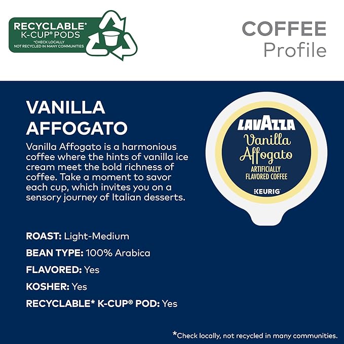 Lavazza Vanilla Affogato Coffee Single Serve Keurig K-Cup Pods Flavored Coffee 60-Count Box (6 Packs of 10)