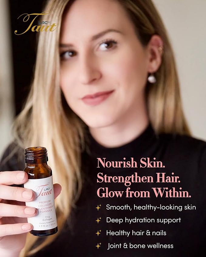 TAUT Marine Collagen Drink &amp Face Mask – 13000mg Hydrolyzed Collagen Protein with Hyaluronic Acid for Youthful Radiant Skin – Includes 15 Bottles and 5 Masks (30-Day Supply)