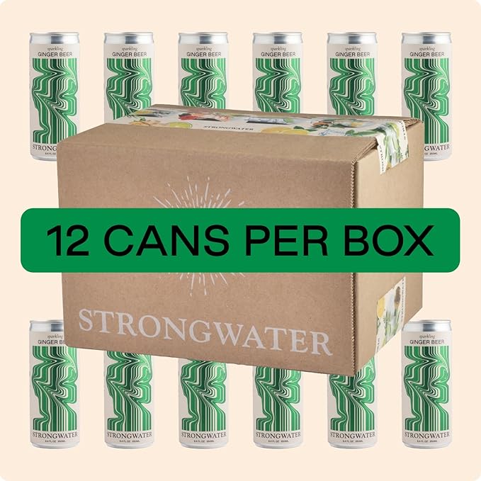 Strongwater Sparkling Ginger Beer - 12 Pack Cans (8.4 Fl Oz Each) - Premium Craft Cocktail Mixer Made with Filtered Rocky Mountain Water &amp Ginger Root - Real Cane Sugar No Artificial Flavors