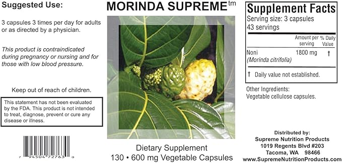 Supreme Nutrition Morinda Supreme Whole Noni Fruit Capsules (130 Count (Pack of 2))