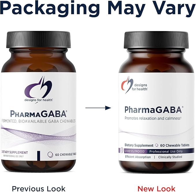 Designs for Health Chewable GABA - 200mg PharmaGABA Chewables Fermented + Bioavailable GABA Supplement to Support Calm - Non-GMO + Gluten Free (60 Tablets)