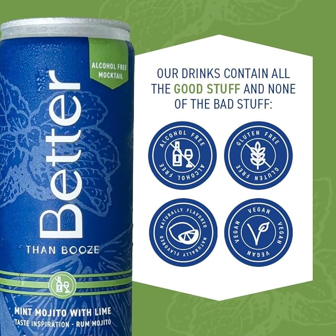 Better Than Booze Mocktails Non-Alcoholic Drinks | Alcohol Alternative Beverages Ritual Zero Proof | Enjoy Your Drink Moment with Our Alcohol Free Drinks Mint Mojito with Lime 12 Fl Oz Each 4 Pack