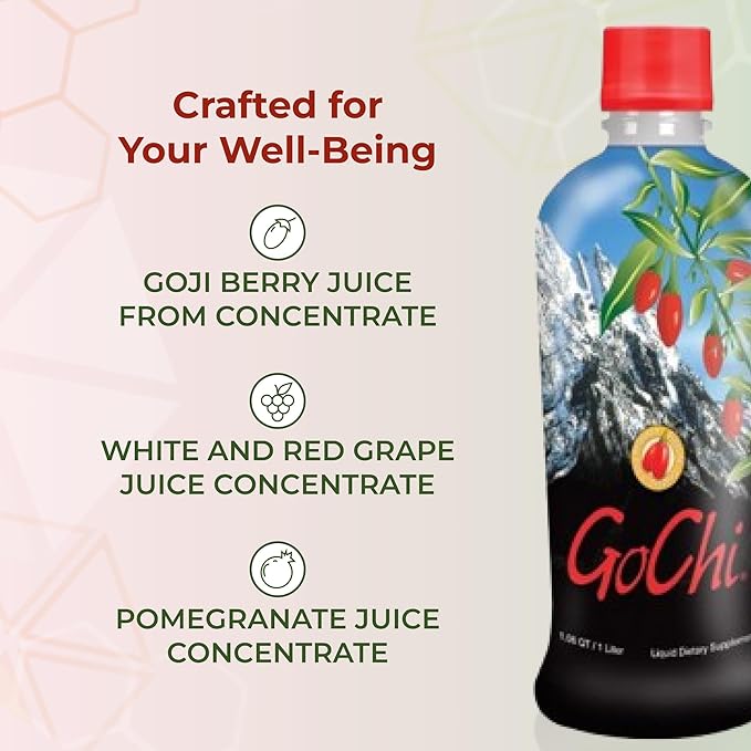 Youngevity GoChi Himalayan Goji Juice Advanced Spectral Signature LBP Process Antioxidant-Rich Goji Pomegranate Grape Juice Immune and Energy Support 1 Liter Bottle No Sugar Added (Pack of 2)