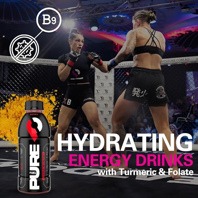 Pure Fuel Healthy Energy Drinks Berry Blitz - Sports Drinks - Plant Based - 180mg Natural Caffeine - 12pk x 16.9 fl oz