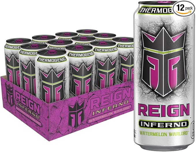 REIGN Inferno Watermelon Warlord Thermogenic Fuel Fitness and Performance Drink 16 Fl Oz (Pack of 12)