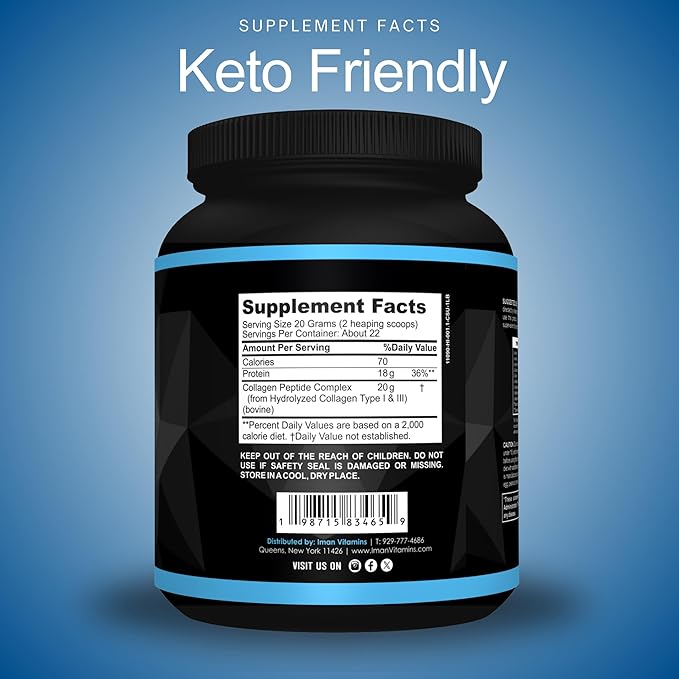 Halal Collagen Peptides Powder 1 lb Non-GMO Keto Friendly 18g Protein Skin Hair Nail and Joint Support 20 Grams of Collagen Per Serving 16oz