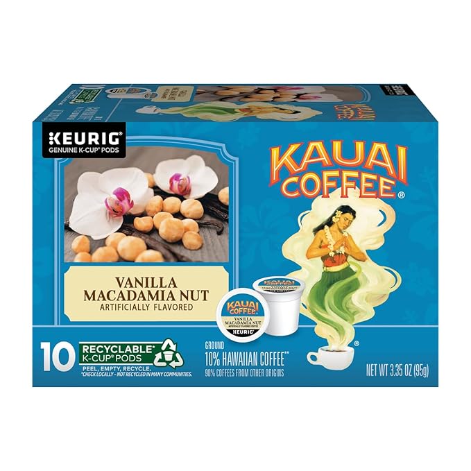 Kauai Coffee K-Cup Pods Vanilla Macadamia Nut &amp Island Sunrise (2ea / 10CT)