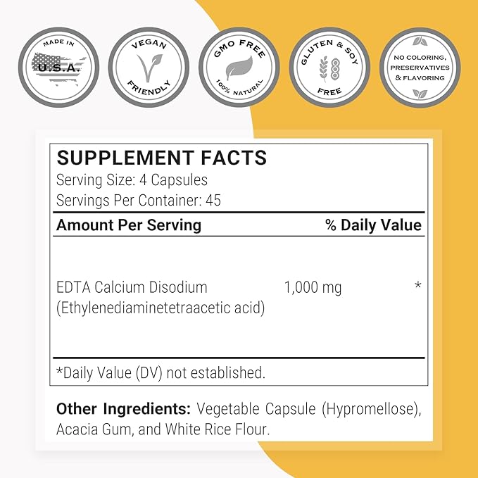 Supersmart - EDTA 1000mg per Day - Calcium Disodium EDTA Supplement | Non-GMO &amp Gluten Free - 180 Vegetarian Capsules