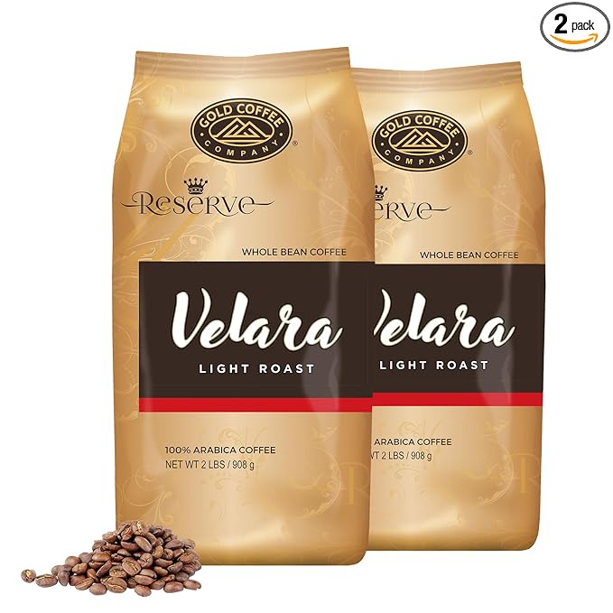 Gold Coffee Co. Velara Premium Blend | Light Roast Whole Bean| 100% Arabica Coffee | 2 lbs. (Pack of 2)
