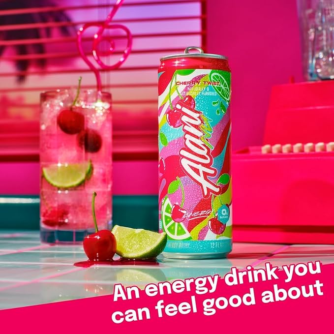 Cherry Twist Sugar Free Low Calorie Energy Drinks | 200mg Caffeine | Pre Workout Performance with Antioxidants | Biotin B Vitamins | Zero Sugar | 15 Calories or Less | 12 Fl Oz Cans (16 Pack)