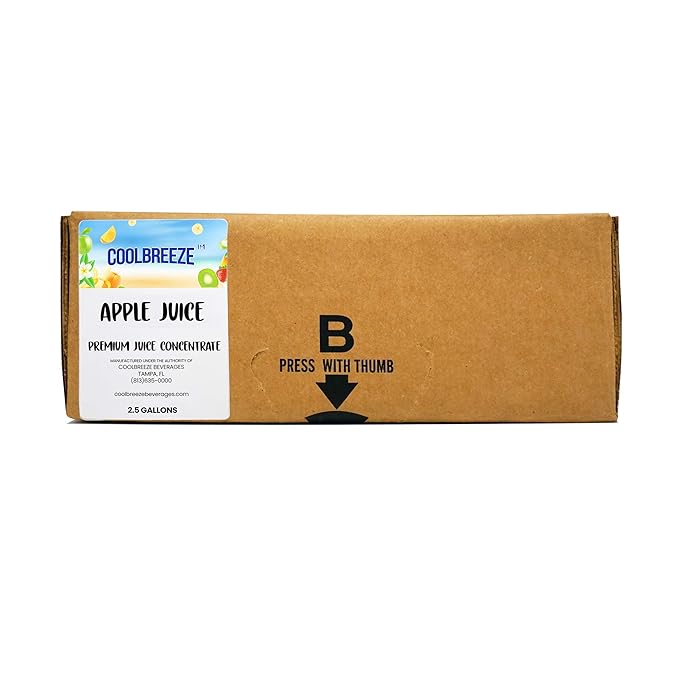 Coolbreeze Beverages 2.5 Gallon Bag in Box BIB Shelf Stable Premium Fruit Juice Syrup Concentrate - Apple Juice