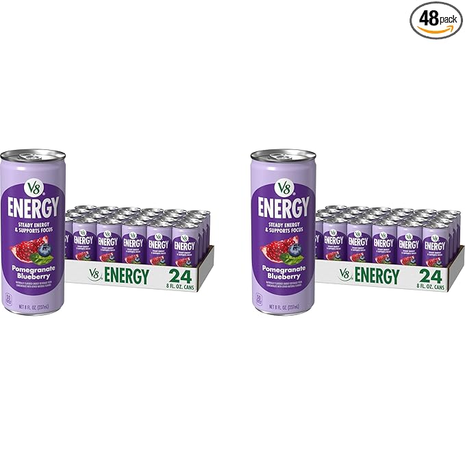 V8 +ENERGY Pomegranate Blueberry Energy Drink | 8 fl oz Can | Pack of 48
