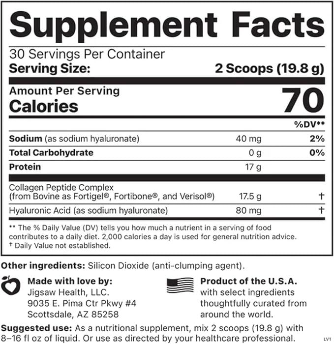 Jigsaw Health Collagen Boost | Promotes Healthy Joints Cartilage Skin and Hair | 30 Servings