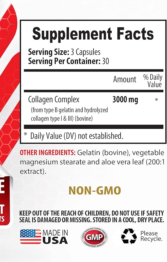 Bone and Joint Vitamins for Men - Collagen 3000MG HYDROLYZED PEPTIDES - Type I &amp III (Bovine) - Collagen with peptides Capsules - 2 Bottles 180 Capsules