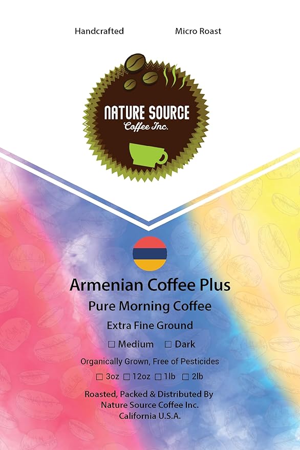 Armenian Coffee Plus | Organic | Extra Fine Ground | Medium Roast | California Fresh Roasted (1-Pack 12oz)