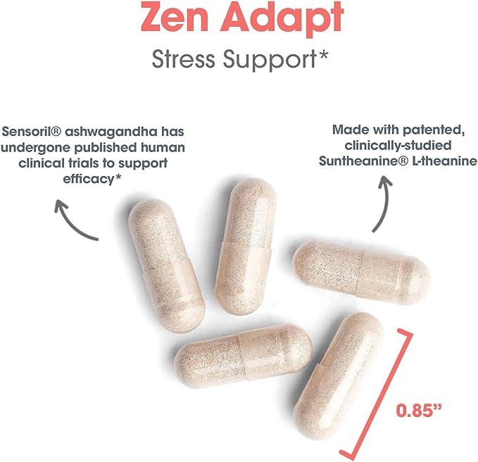 Allergy Research Group Zen Adapt Supplement - Stress Support Blend Sensoril Ashwagandha GABA L-Theanine Hypoallergenic Vegetarian Capsules - 60 Count