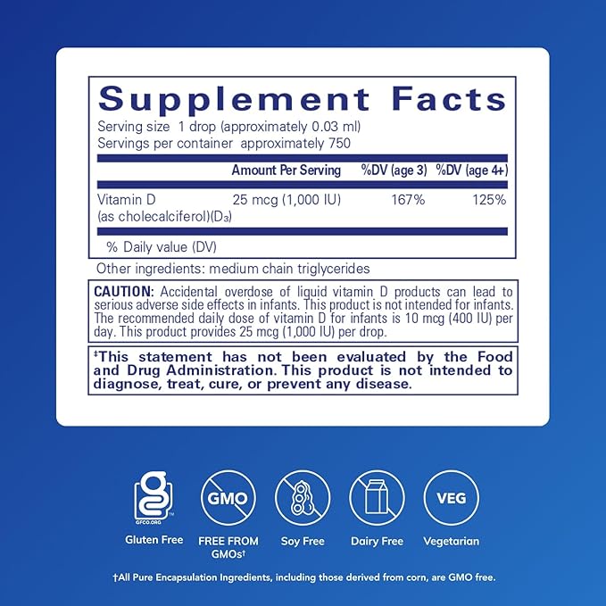 Pure Encapsulations Vitamin D3 Liquid | Supplement to Support Bone Breast Cardiovascular Colon and Immune Health* | 0.75 fl. oz.