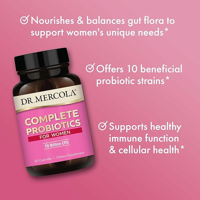 Dr. Mercola Complete Probiotics for Women - Supports Gut Vaginal &amp Immune Health - Contains Lactobacillus Strains - Non-GMO Gluten-Free &amp Soy-Free - 30 Capsules (30 Servings)