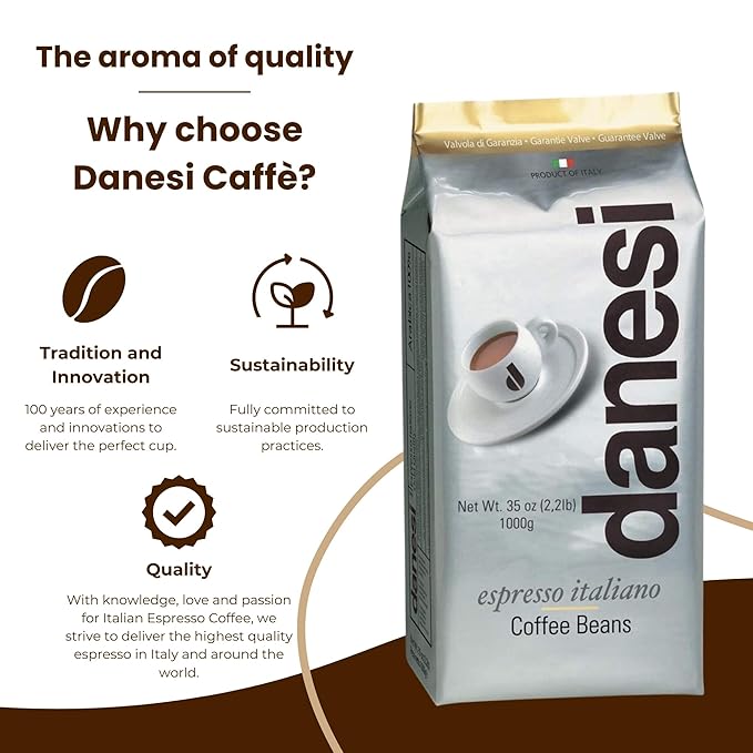 Danesi Caffe Italian Whole Coffee Beans - Espresso Coffee Beans and Medium Roast Whole Bean - Perfect for Espresso Machines French Press and Home Brewing - Gold (13.2 lb)