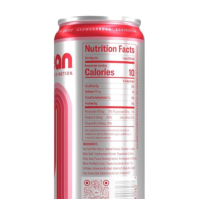 MŌCEAN Strawberry Guava Energy Drink 12 fl oz (Pack of 12) Clean Adult Energy Drink with 130mg Caffeine Adaptogens &amp Minerals No Taurine No Sucralose No Candy Flavors