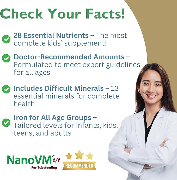 t/f Dietary Supplement for Tube Feeding Allergen-Free Kids Multivitamin Unflavored Vitamin Powder with 14 Vitamins &amp 13 Minerals Low-Carb Kids Vitamins 275g - Solace Nutrition