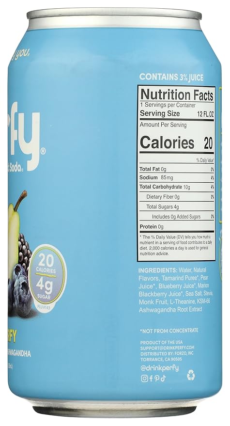 Perfy Dr. Perfy Flavored Superfood Soda Caffeine Free No Added Sugar 12 Fluid Ounces (Pack Of 12)