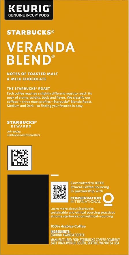 Starbucks Coffee K-Cup Pods Veranda Blend Blonde Roast Coffee Notes of Toasted Malt &amp Milk Chocolate Keurig Genuine K-Cup Pods 24 CT K-Cups/Box (Pack of 3 Boxes)