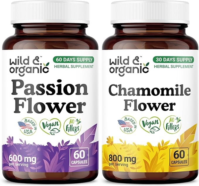 Wild &amp Organic Passion Flower 60 Capsules &amp Chamomile 60 Capsules