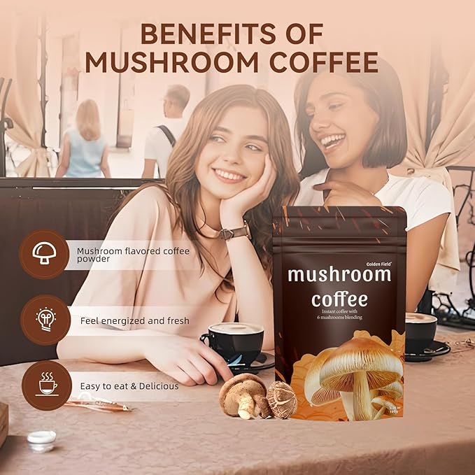 Mushroom Coffee 6 Adaptogenic Mushrooms USDA Organic Instant Coffee MCT Oil USA Grown Better Energy Focus Digestion Immunity Cordyceps Lion’s Mane Turkey Tail 30 servings (6.35 Oz / 180g)