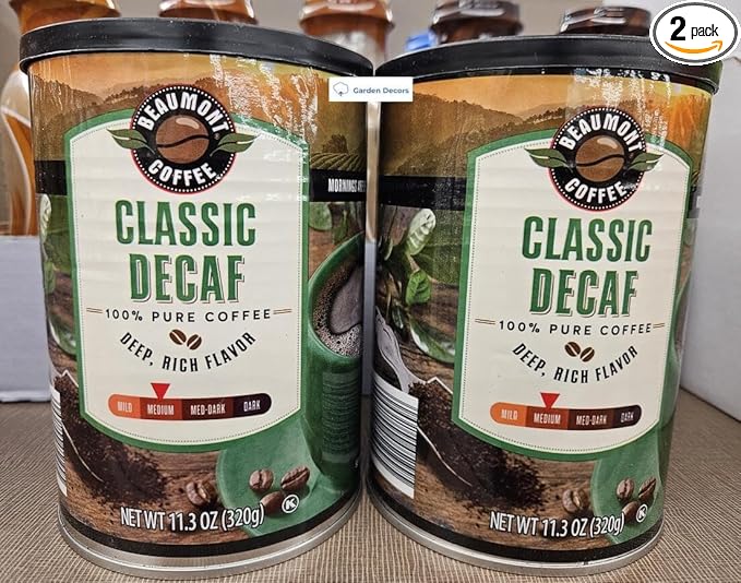 Generic Beaumont Coffee Classic Decaf 100% Pure Coffee Deep Rich Flavor 11.3oz 320g (Two Cans)
