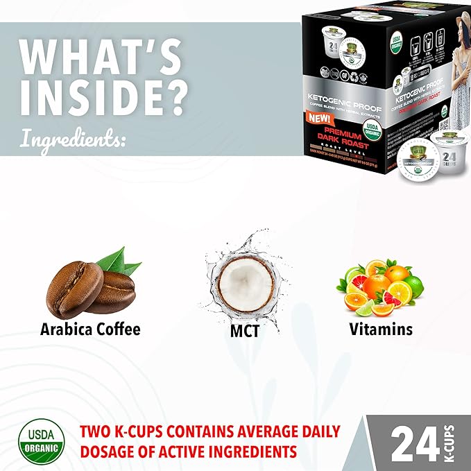SOLLO KETO Dark Roast Infused Coffee Pods 0 g CARBS Coconut MCT Oil Compatible With 2.0 K-Cup Keurig Brewers 24 Ct