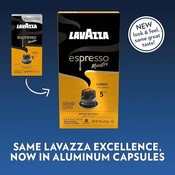 Lavazza Espresso Maestro Lungo Aluminum Capsules Compatible with Nespresso* Original Machines Light Espresso Roast 100% Arabica (60 Capsules)