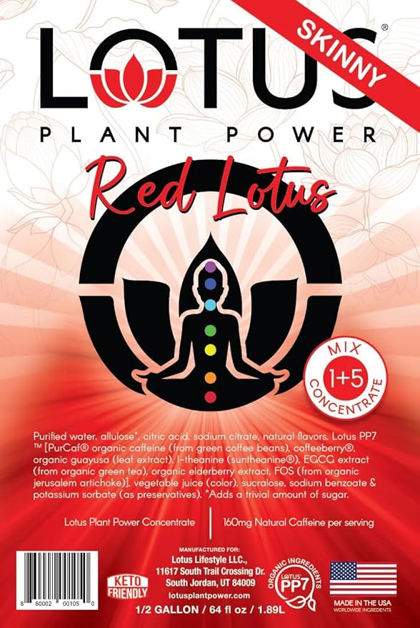 Lotus Energy Drink Concentrate 64 fl oz (Skinny White &amp Skinny Red) Pack of 2