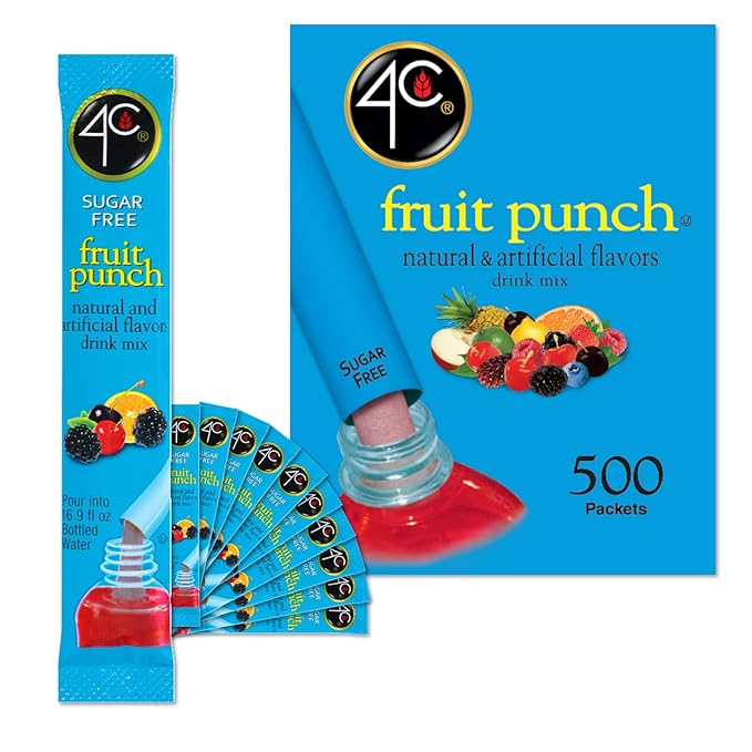 4C Powder Drink Stix Fruit Punch 500 Count Bulk Buy Singles Stix On the Go Refreshing Water Flavorings Value Pack