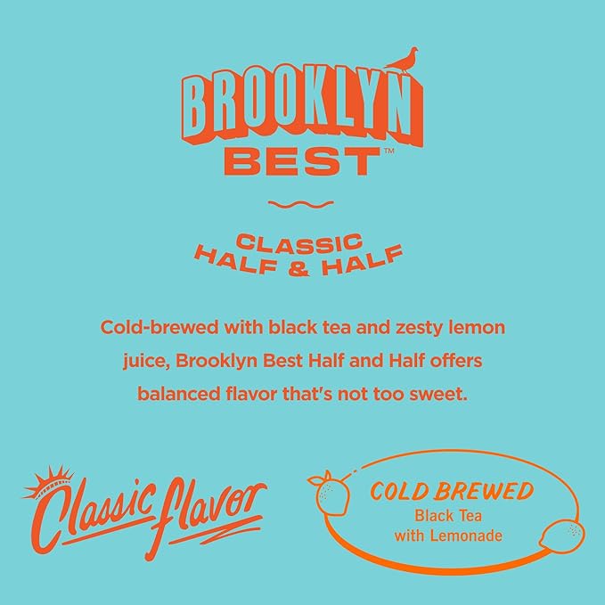 Brooklyn Best Classic Half and Half - Iced Tea and Lemonade Not too Sweet Better for You Drink - 15 Fl Oz (Pack of 12)