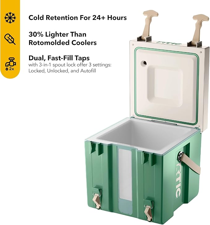RTIC Halftime Water Cooler Portable Carrier Container Drink Beverage Dispenser Stackable with 2 Taps Bottleless BPA-Free for Sports Camping BBQ Parties Picnic &amp More Sage