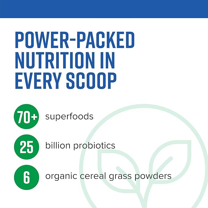 Vibrant Health Green Vibrance Superfoods Powder with 70+ Plant-Based Whole Foods &amp 25 Billion Probiotics Per Serving Blueberry Lemon 25 Servings