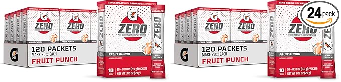 Gatorade G Zero Sports Drink Mix Powder PacketsFruit PunchElectrolyte Powder Drink Mix for HydrationZero Sugar(Pack of 240)