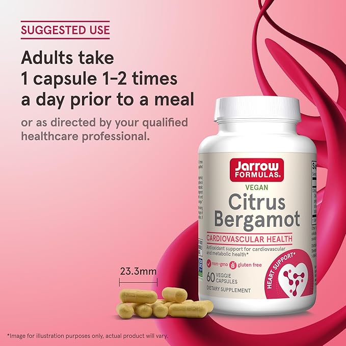 Jarrow Formulas Citrus Bergamot Supplement 500 mg - 60 Servings (Veggie Caps) - Antioxidant Support for Cardiovascular &amp Metabolic Health - Dietary Supplement - Vegan Gluten-Free- Use with QH-Abso