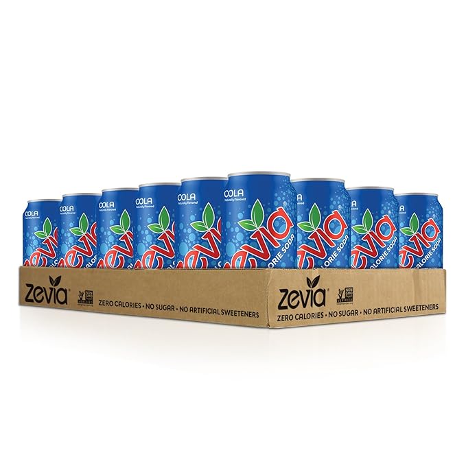 Zevia Zero Calorie Soda Cola 12 Ounce Cans (Pack of 24) and Zevia Zero Calorie Energy Drink Raspberry Lime 12 Ounce Cans (Pack of 12)