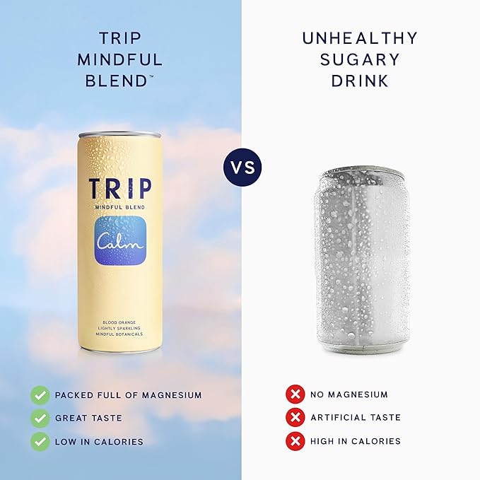 TRIP Lightly Sparkling Adaptogen Drink Non Alcoholic Drink with Magnesium Ashwagandha Lions Mane &amp L Theanine No Added Sugar Mocktail Vegan Blood Orange 12 Oz 12Pk
