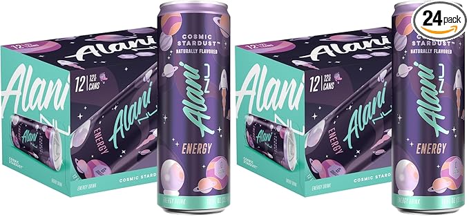 Alani Nu COSMIC STARDUST Sugar Free Low Calorie Energy Drinks | 200mg Caffeine | Pre Workout Performance with Antioxidants | Biotin B Vitamins | Zero Sugar | 10 Calories | 12 Fl Oz Cans (24 Pack)