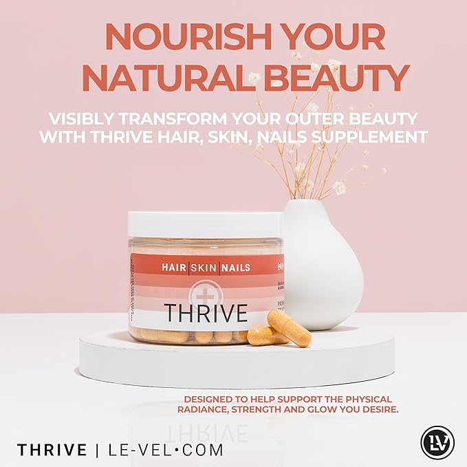 Le-Vel Thrive Premium Collagen with Biotin 3500mcg Vitamin C Zinc and Turmeric – Hair Skin Nails Joints – Hydrolyzed Marine Collagen Ashwagandha Keratin Organic Kelp 60 Capsules