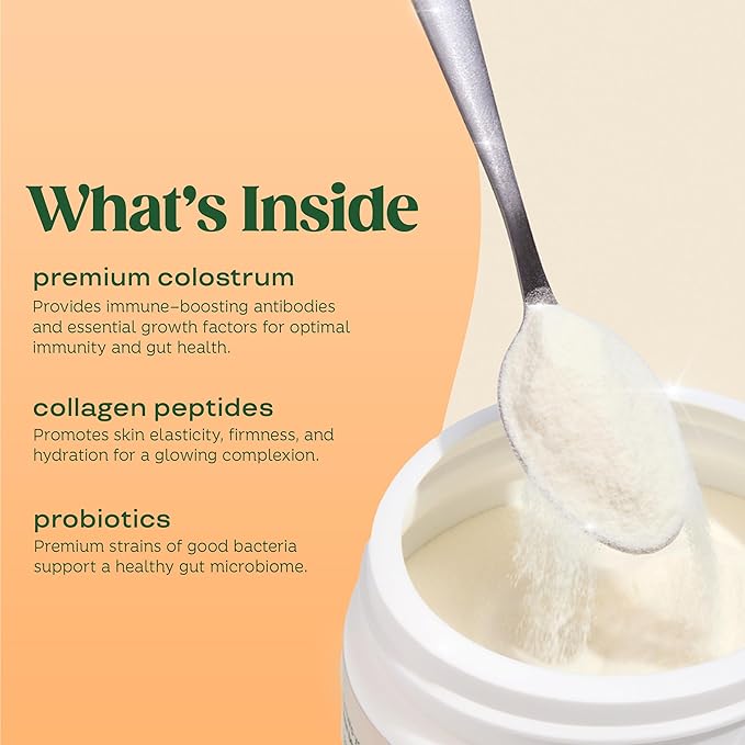 Bloom Nutrition Bovine Colostrum Powder with Vitamin B-12 for Gut Health Immune Support Hair Growth &amp Beauty Supplement | Orange Cream 25 Servings