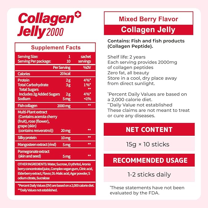 m2 Jelly Super Korean Collagen Jellies Stick – Korean Collagen Sticks Supplement for Women Cutting Gel Style Beauty &amp Wellness Support Jelly Daily Boost Stick Pouches Berry Flavor(10 Count)