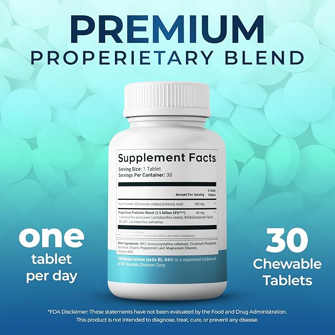 Oral Health Probiotic – 4-Strain Formula for Healthy Gums Teeth &amp Fresh Breath – 30 Chewable Tablets