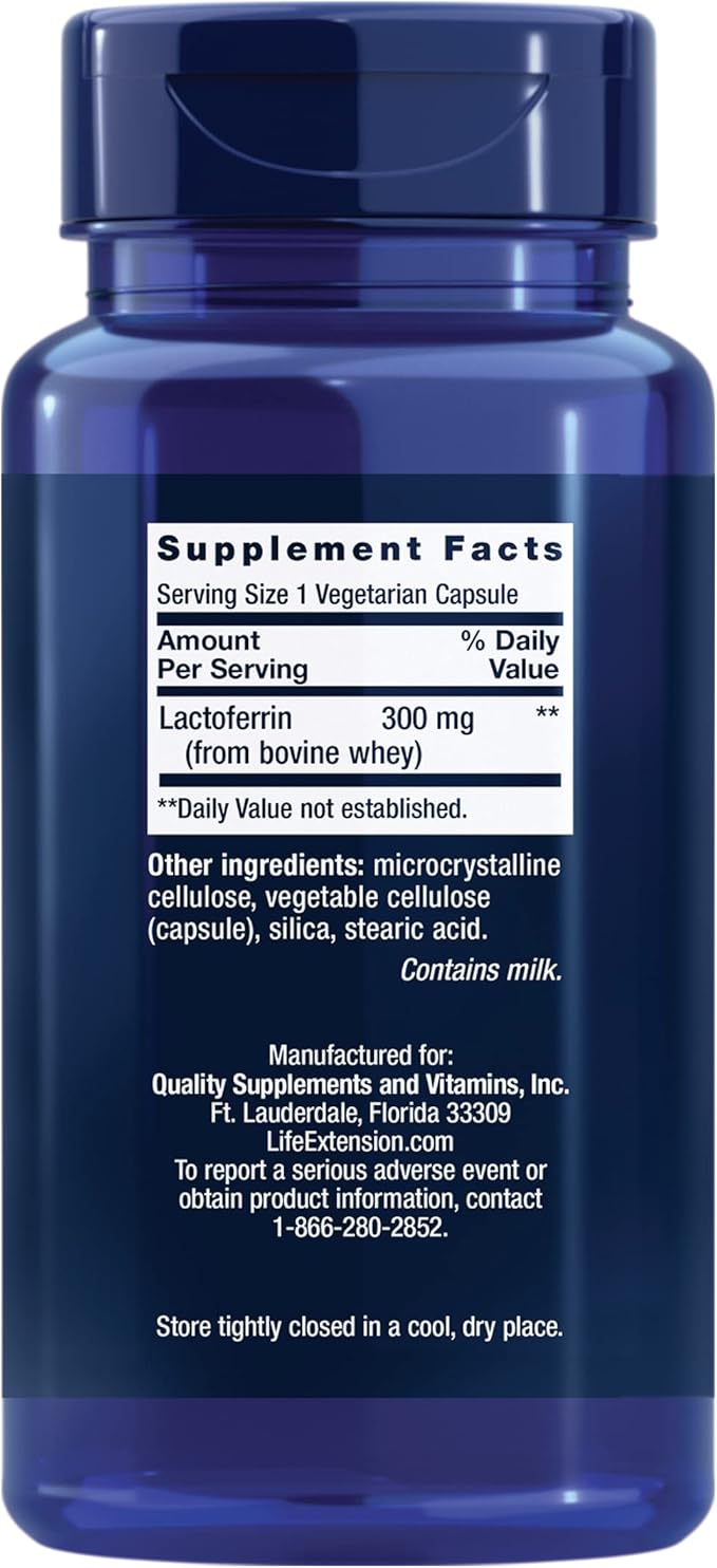 Life Extension Lactoferrin Caps Healthy Immune Response GI Support Vision Health Gluten-Free Non-GMO 1-Daily Vegetarian 60 Capsules