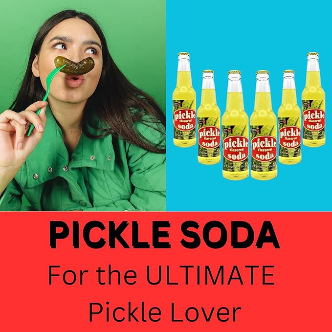 Generic Pickle Soda Pop | For the Ultimate Pickle Lover | Soda Pop with Real Cane Sugar | A 6 Pack of 12 oz Glass Bottles with Crazy Soda Pop Bottle Opener